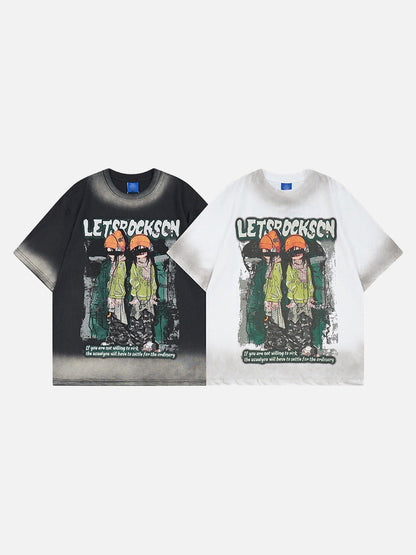 DAXUEN Oversized short-sleeve graphic t-shirt with faded wash effect
