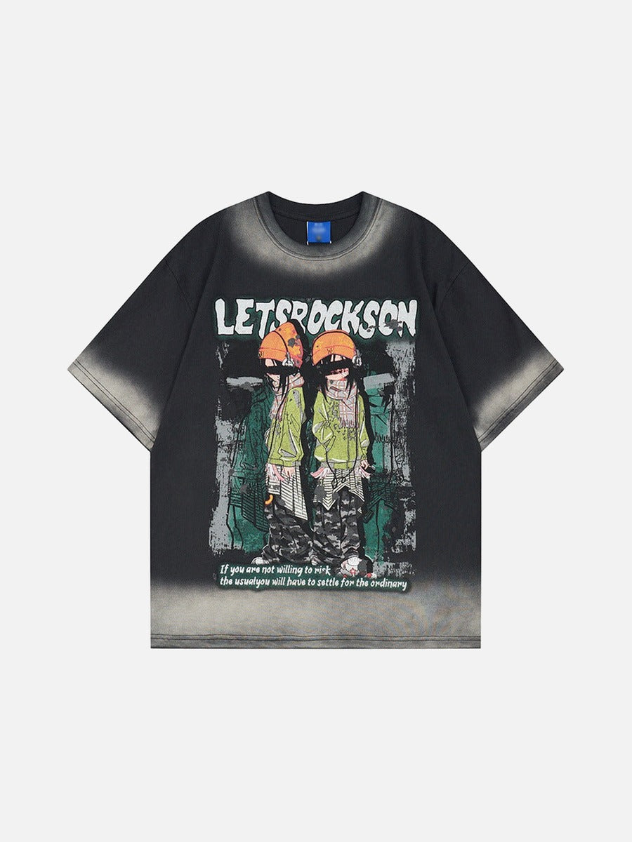 DAXUEN Oversized short-sleeve graphic t-shirt with faded wash effect
