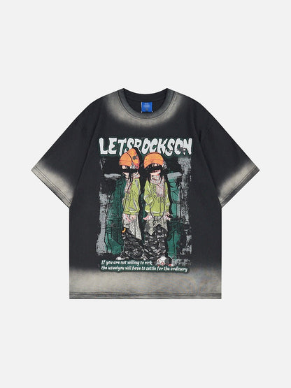 DAXUEN Oversized short-sleeve graphic t-shirt with faded wash effect