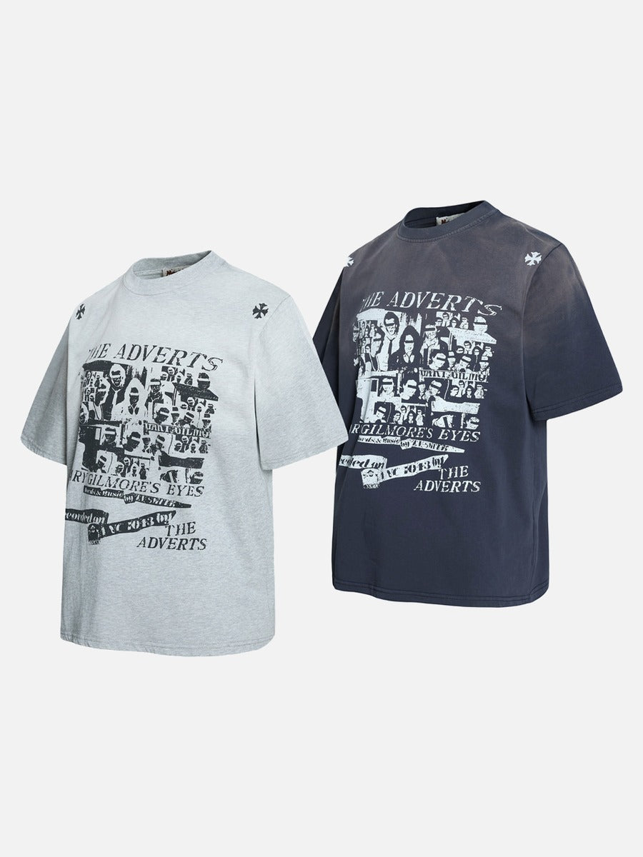 DAXUEN Faded graphic T-shirt with headshot collage print