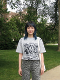 DAXUEN Faded graphic T-shirt with headshot collage print — model photo