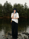 DAXUEN white faded grey wash graphic t-shirt — model photo