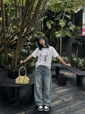 DAXUEN white faded grey wash graphic t-shirt — model photo