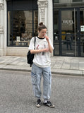 DAXUEN white faded grey wash graphic t-shirt — model photo