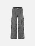 DAXUEN washed grey wide-leg cargo pants with flap pockets