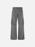 DAXUEN washed grey wide-leg cargo pants with flap pockets