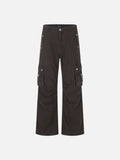 DAXUEN washed grey wide-leg cargo pants with flap pockets
