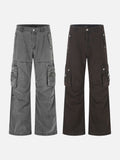 DAXUEN washed grey wide-leg cargo pants with flap pockets