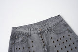 DAXUEN faded grey wide-leg jeans with metallic grommets