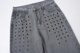 DAXUEN faded grey wide-leg jeans with metallic grommets