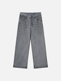 DAXUEN faded grey wide-leg jeans with metallic grommets
