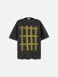 DAXUEN faded charcoal oversized grid graphic tee