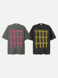 DAXUEN faded charcoal oversized grid graphic tee