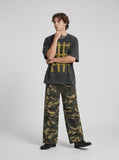 DAXUEN faded charcoal oversized grid graphic tee — model photo