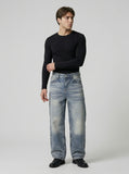 DAXUEN Faded high-waisted wide-leg denim jeans — model photo