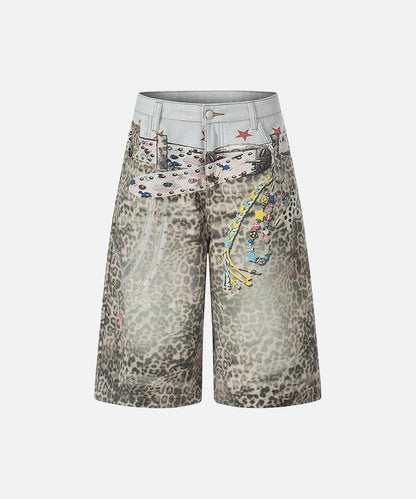 DAXUEN Faded leopard print wide-leg culottes