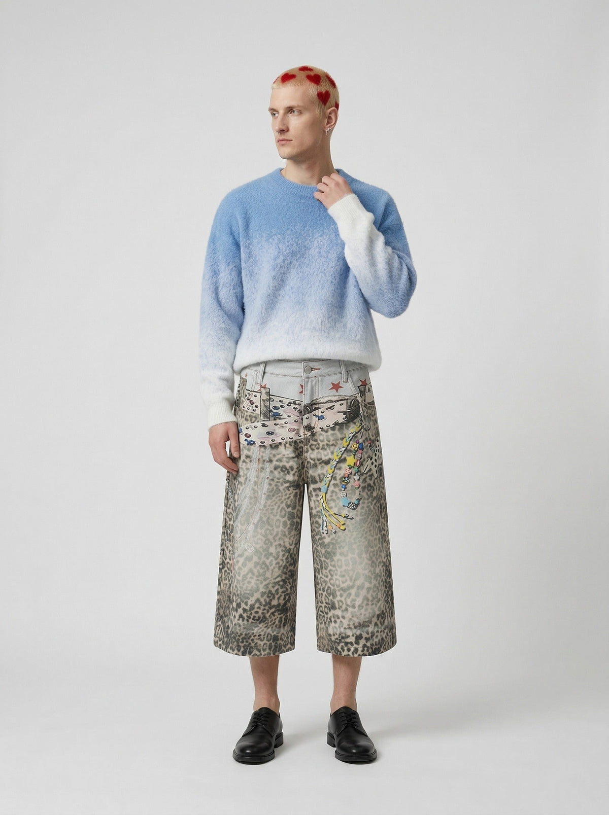 DAXUEN Faded leopard print wide-leg culottes — model photo