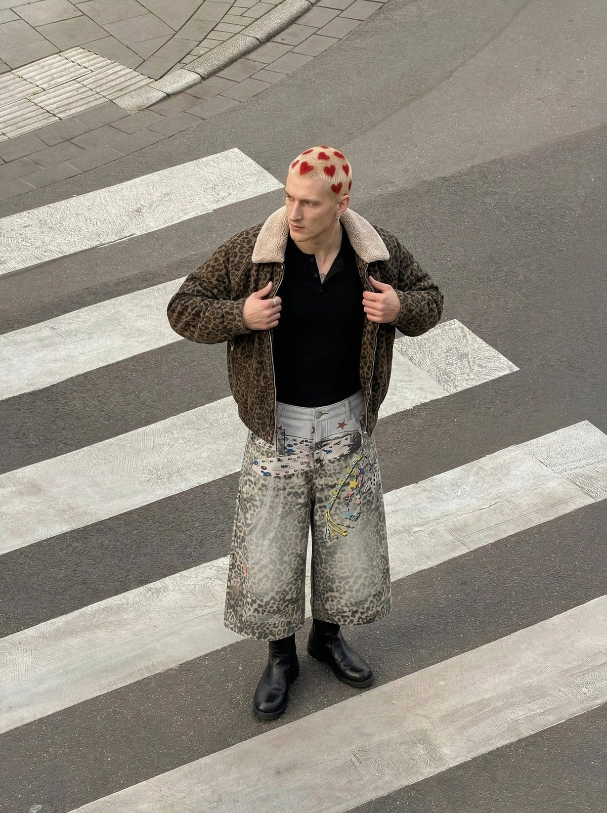 DAXUEN Faded leopard print wide-leg culottes — model photo