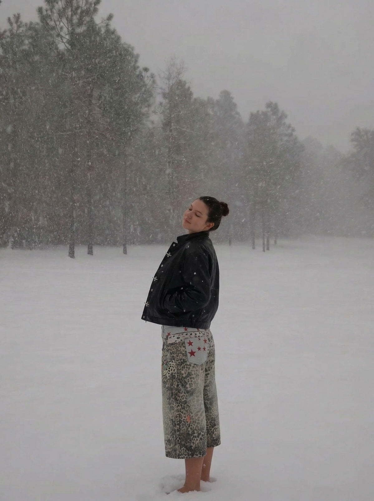 DAXUEN Faded leopard print wide-leg culottes — model photo