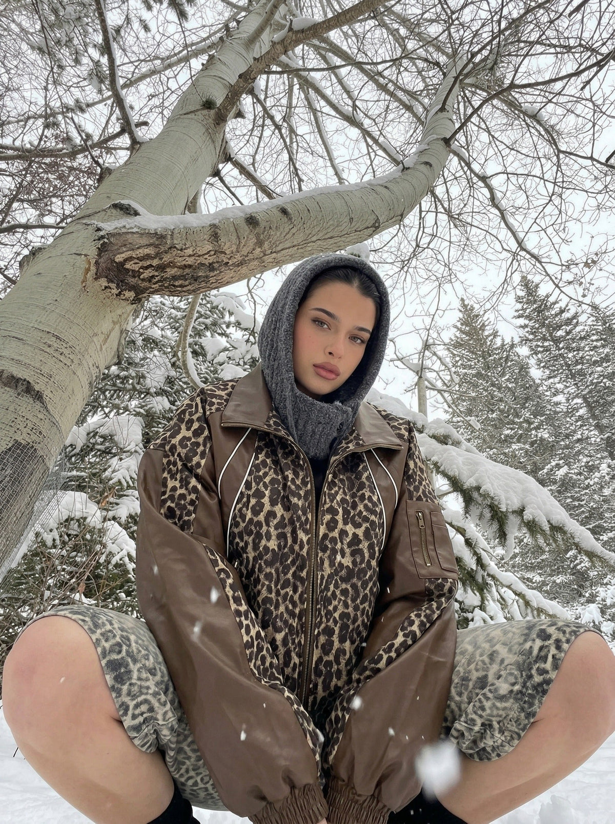 DAXUEN Faded leopard print wide-leg culottes — model photo