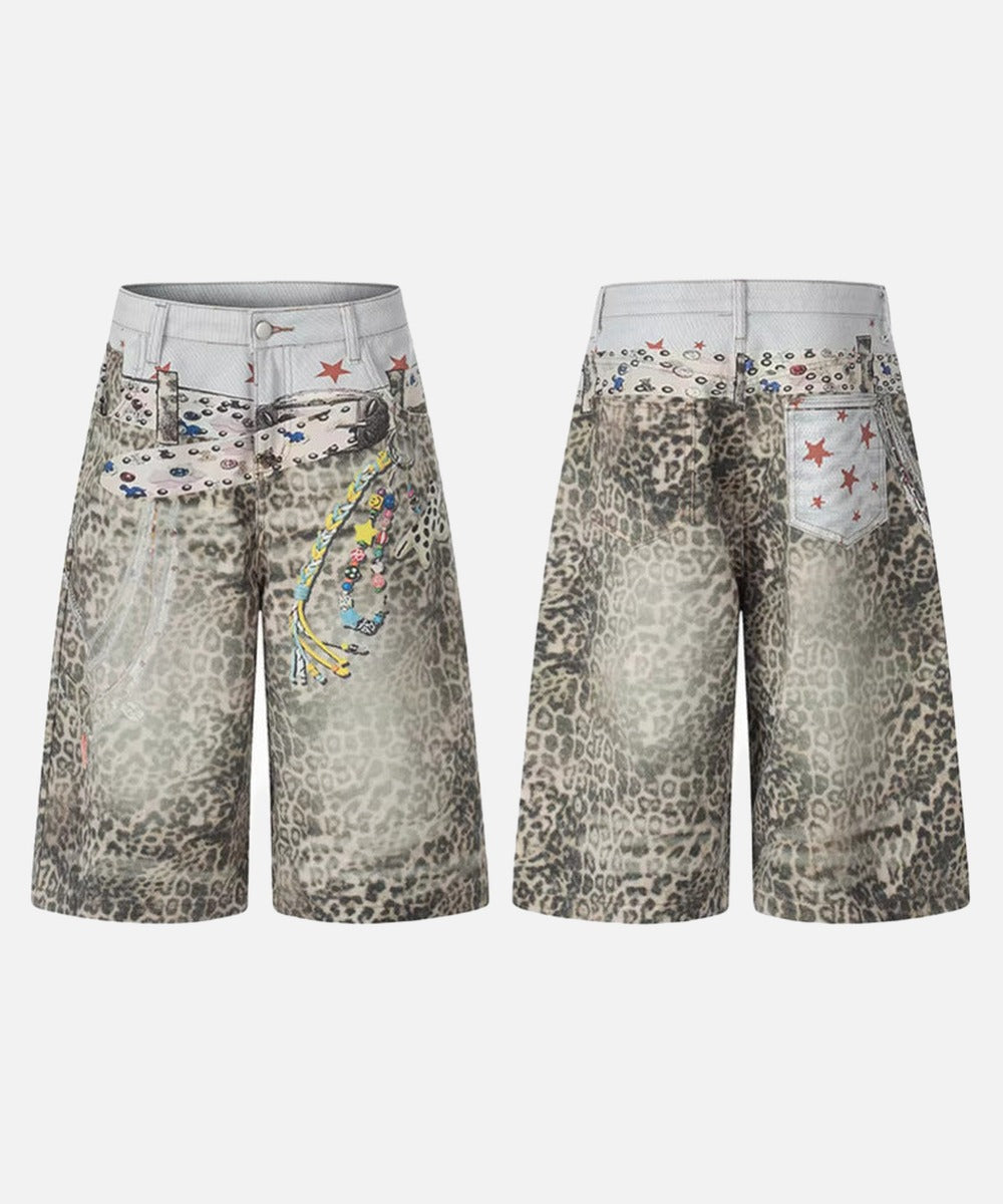 DAXUEN Faded leopard print wide-leg culottes