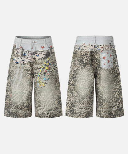 DAXUEN Faded leopard print wide-leg culottes