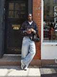 DAXUEN light blue oversized wide-leg balloon denim jeans — model photo