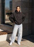 DAXUEN light blue faded barrel cut jeans — model photo