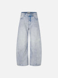 Faded Light Blue Barrel Cut Jeans