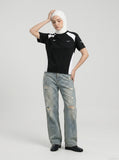 DAXUEN faded light blue distressed wide-leg jeans — model photo