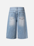 DAXUEN light blue denim culotte shorts with paint splatter design
