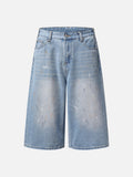 DAXUEN light blue denim culotte shorts with paint splatter design