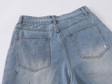 DAXUEN light blue denim culotte shorts with paint splatter design