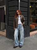 DAXUEN Light blue loose-fitting wide-leg cargo jeans — model photo