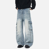 DAXUEN Light blue loose-fitting wide-leg cargo jeans