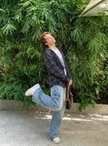 DAXUEN Light blue loose-fitting wide-leg cargo jeans — model photo