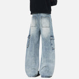 DAXUEN Light blue loose-fitting wide-leg cargo jeans