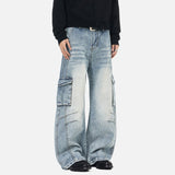 DAXUEN Light blue loose-fitting wide-leg cargo jeans