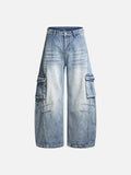 DAXUEN Light blue loose-fitting wide-leg cargo jeans