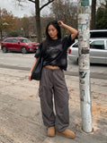 DAXUEN Faded crew neck t-shirt with 'MENTALITY' embroidery — model photo