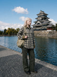 DAXUEN faded olive wide-leg cargo pants — model photo