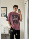 DAXUEN Faded plum oversized short-sleeved graphic t-shirt — model photo