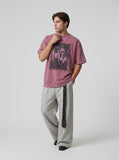 DAXUEN Faded plum oversized short-sleeved graphic t-shirt — model photo