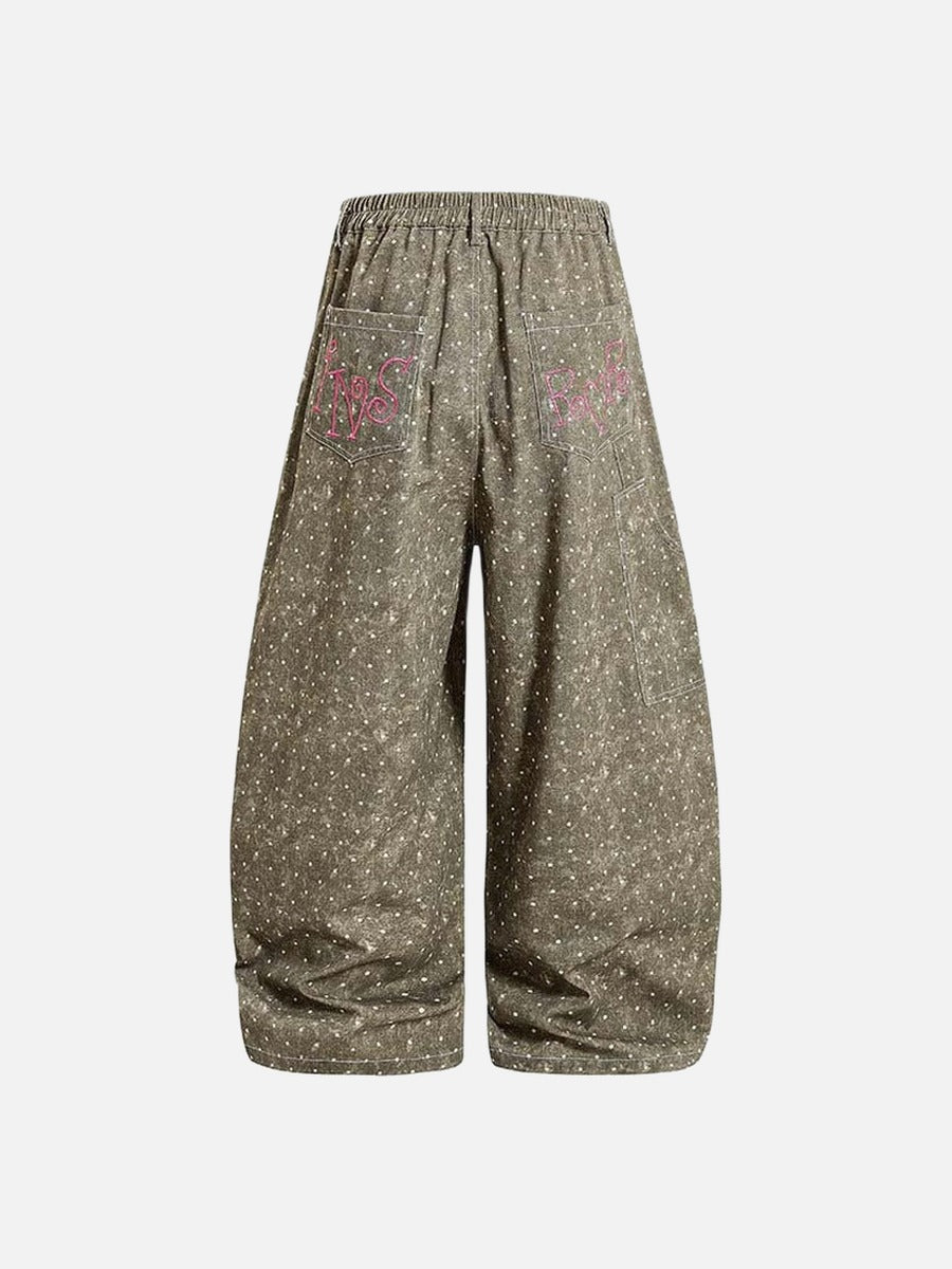 DAXUEN Faded polka dot wide leg pants with musical embroidery