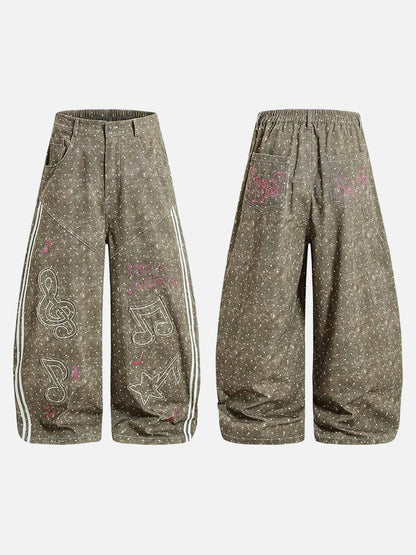 DAXUEN Faded polka dot wide leg pants with musical embroidery