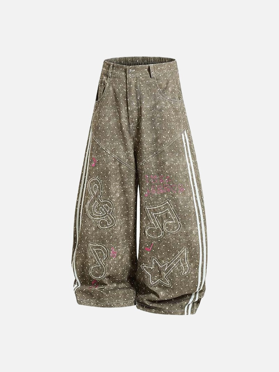 DAXUEN Faded polka dot wide leg pants with musical embroidery