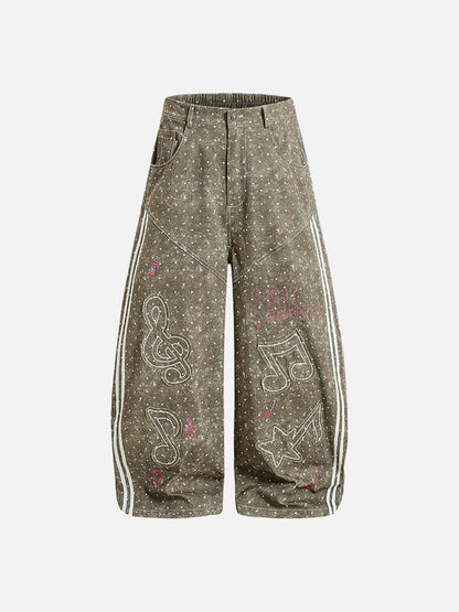 DAXUEN Faded polka dot wide leg pants with musical embroidery