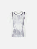 DAXUEN white T-shirt with faded portrait graphic and scribbles