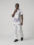 DAXUEN white T-shirt with monochrome portrait graphic — model photo