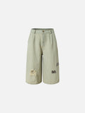 DAXUEN Faded greenish-blue wide-leg denim shorts with embroidery